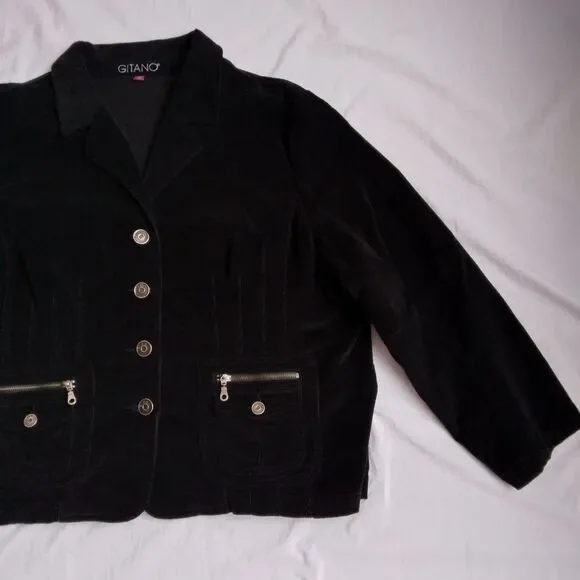 Vintage Gitano Corduroy Blazer Jacket Black Y2K Gilmore Girls Women's Plus 26W - Picture 4 of 15